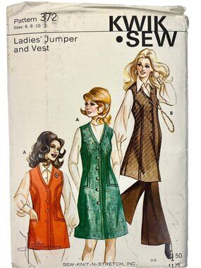 Vintage Kwik Sew Pattern #3732Ladies Jumper and Vest Sizes 6-8-10 Knits Uncut